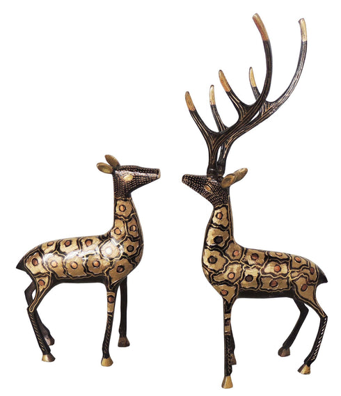 Brass Showpiece Deer Pair Statue With Black Finish 1.575kg